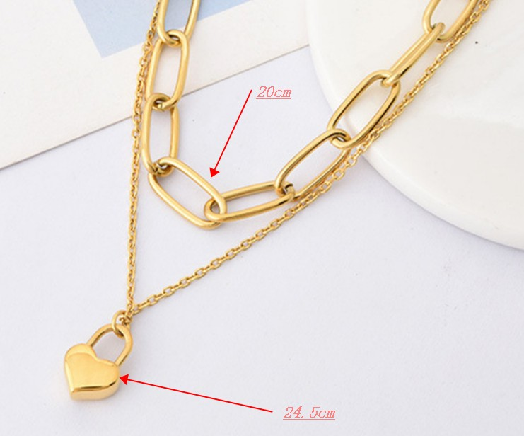 PVD Coated18K Gold Plated Double Layer Heart Lock Necklace – Waterproof Stainless Steel Chunky Chain for Women - Image 5
