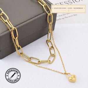 Gold Heart Lock Layered Necklace