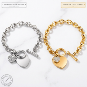 Personalised Heart Charm Toggle Bracelet